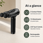 Dual-Head Deep Tissue Massage Gun with LCD Touch Controls, Rechargeable Design and 12 Attachments