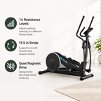 Elliptical Exercise Machine with 16-Level Magnetic Resistance, 15.5-Inch Stride & 350 lb Capacity