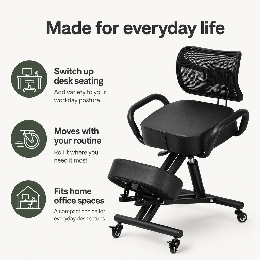 Ergonomic Kneeling Chair with Back Support, Adjustable Seat & 5-Position Knee Pad with Locking Casters for Home Office