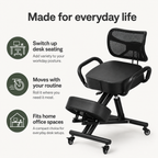 Ergonomic Kneeling Chair with Back Support, Adjustable Seat & 5-Position Knee Pad with Locking Casters for Home Office