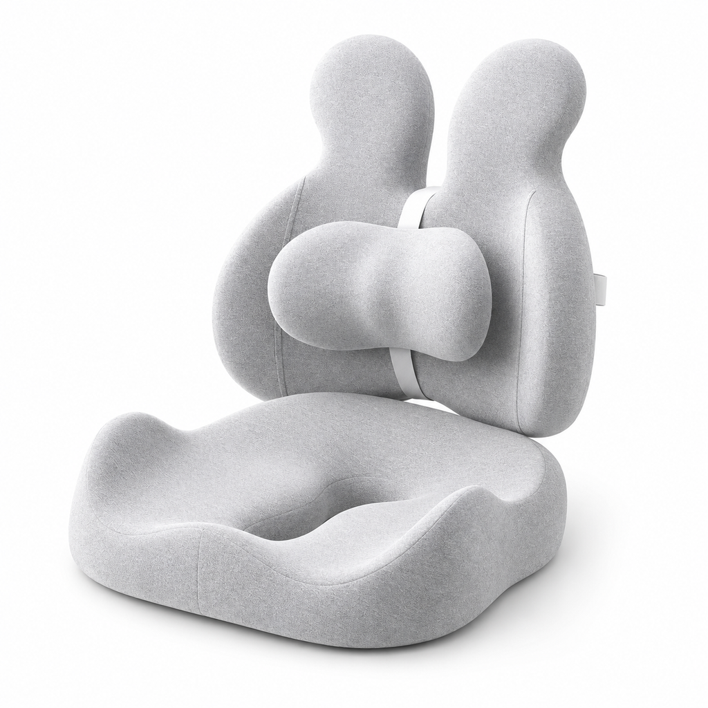 Ergonomic Memory Foam Lumbar Support Pillow & Seat Cushion Set with Adjustable Back Pad for Office, Home & Car