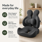 Ergonomic Memory Foam Lumbar Support Pillow & Seat Cushion Set with Adjustable Back Pad for Office, Home & Car