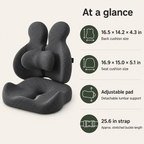 Ergonomic Memory Foam Lumbar Support Pillow & Seat Cushion Set with Adjustable Back Pad for Office, Home & Car