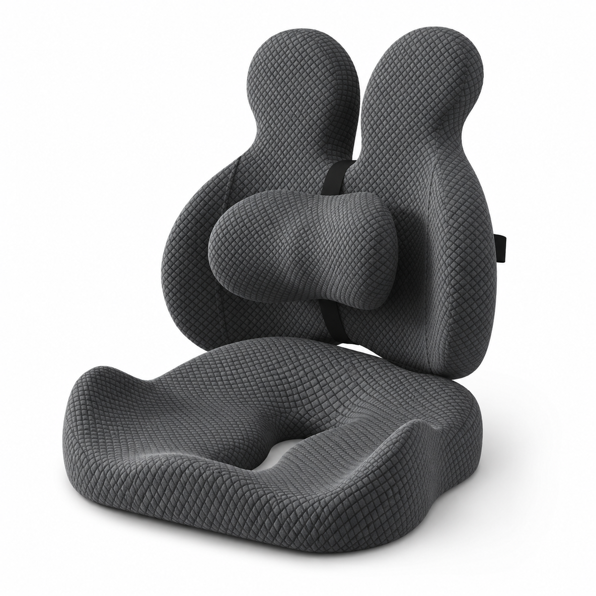Ergonomic Memory Foam Lumbar Support Pillow & Seat Cushion Set with Adjustable Back Pad for Office, Home & Car