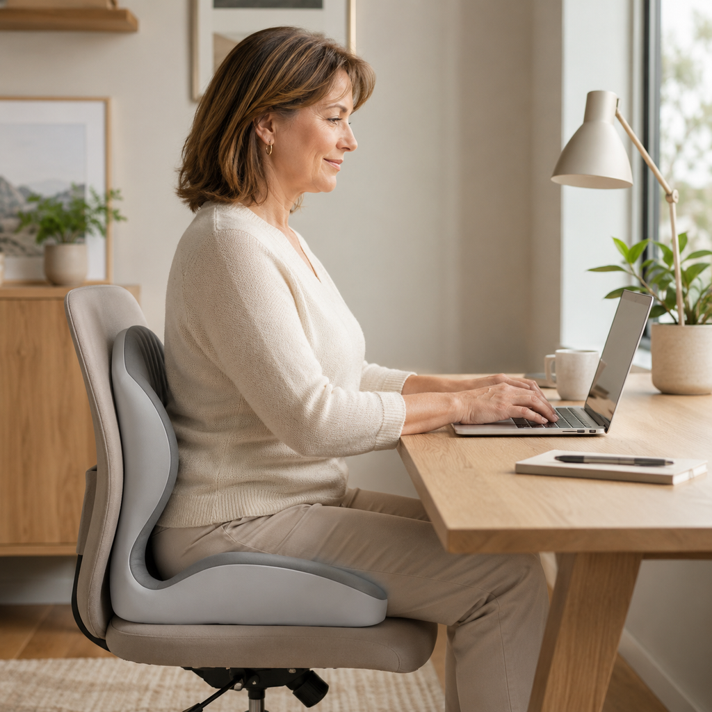 Ergonomic Memory Foam Seat Cushion with Integrated Lumbar Back Support for Office Chairs, Cars & Wheelchairs