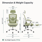 Ergonomic Mesh Office Chair with Retractable Footrest, 135° Recline, Adjustable Headrest & Lumbar Support