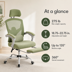 Ergonomic Mesh Office Chair with Retractable Footrest, 135° Recline, Adjustable Headrest & Lumbar Support