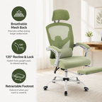 Ergonomic Mesh Office Chair with Retractable Footrest, 135° Recline, Adjustable Headrest & Lumbar Support