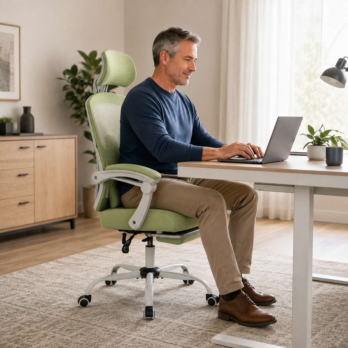 Ergonomic Mesh Office Chair with Retractable Footrest, 135° Recline, Adjustable Headrest & Lumbar Support