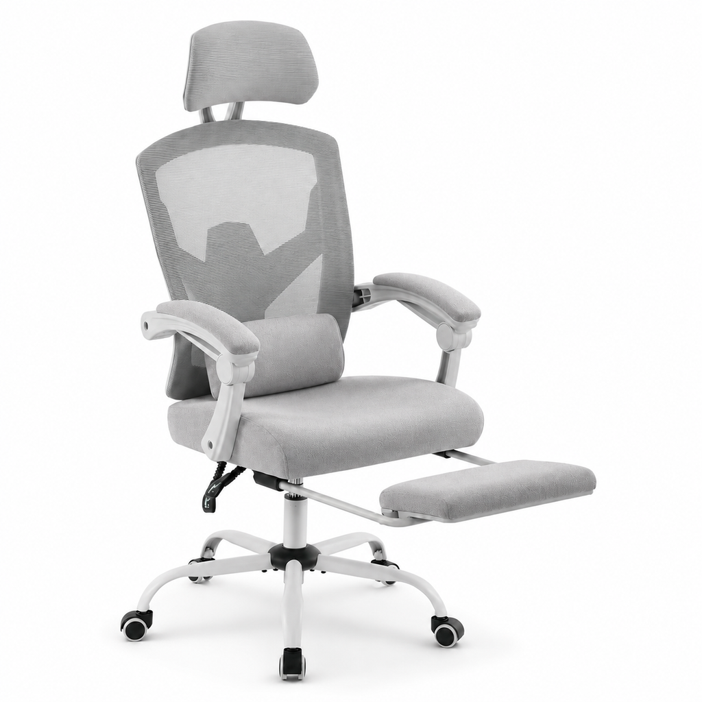 Ergonomic Mesh Office Chair with Retractable Footrest, 135° Recline, Adjustable Headrest & Lumbar Support