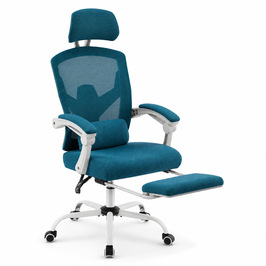 Ergonomic Mesh Office Chair with Retractable Footrest, 135° Recline, Adjustable Headrest & Lumbar Support