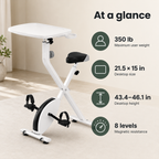 Exercise Bike Desk with Adjustable Laptop Tray, 8-Level Quiet Magnetic Resistance, Foldable Frame, Tablet Slot & Cup Holder