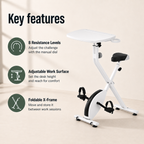 Exercise Bike Desk with Adjustable Laptop Tray, 8-Level Quiet Magnetic Resistance, Foldable Frame, Tablet Slot & Cup Holder