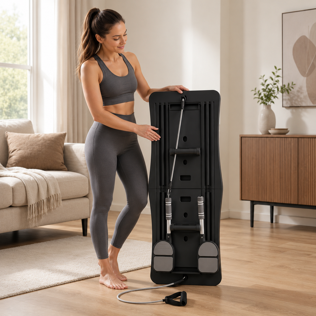 Foldable Ab Workout Board with Auto-Rebound Sliding Tracks, Resistance Bands, Push-Up Handles & Digital Timer