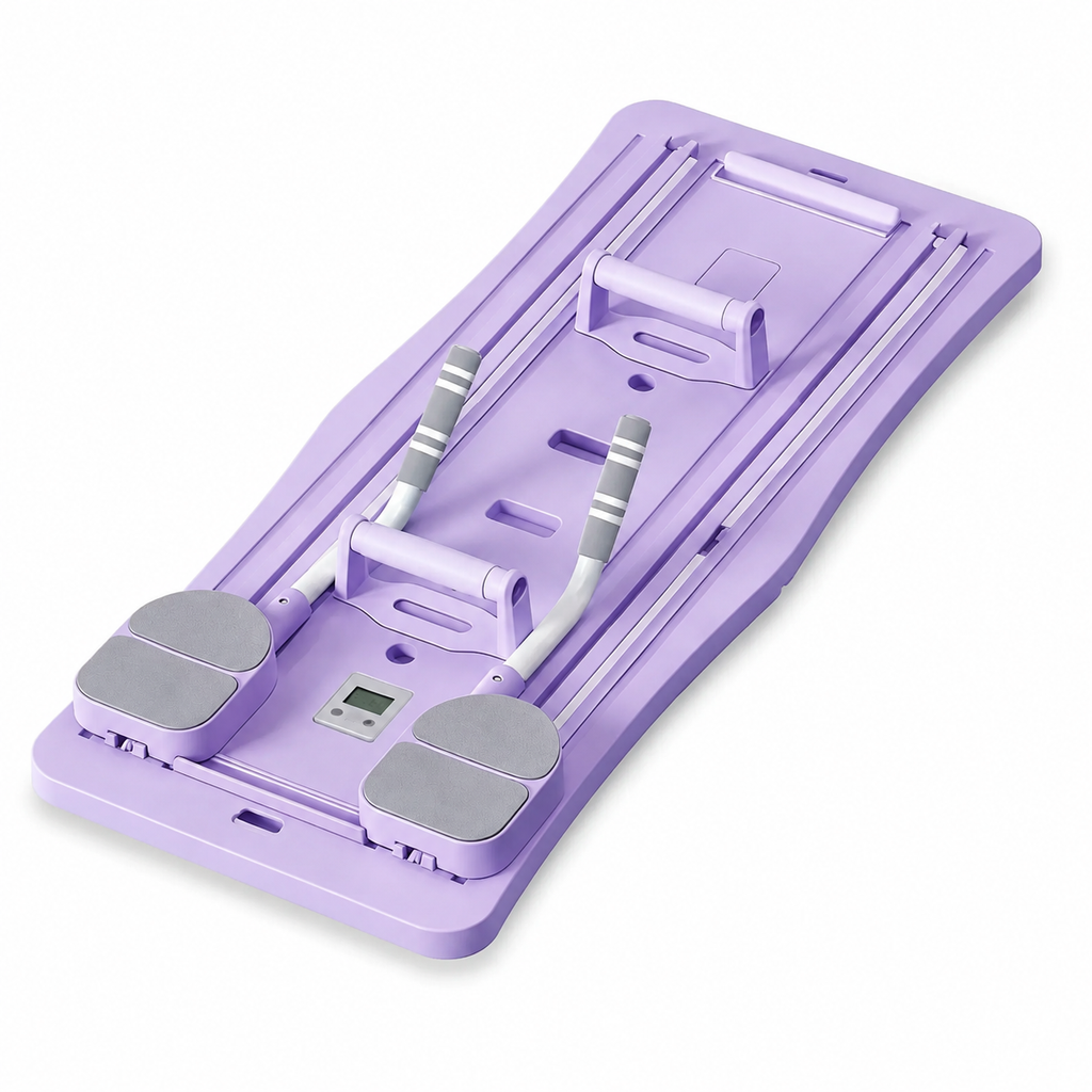 Foldable Ab Workout Board with Auto-Rebound Sliding Tracks, Resistance Bands, Push-Up Handles & Digital Timer