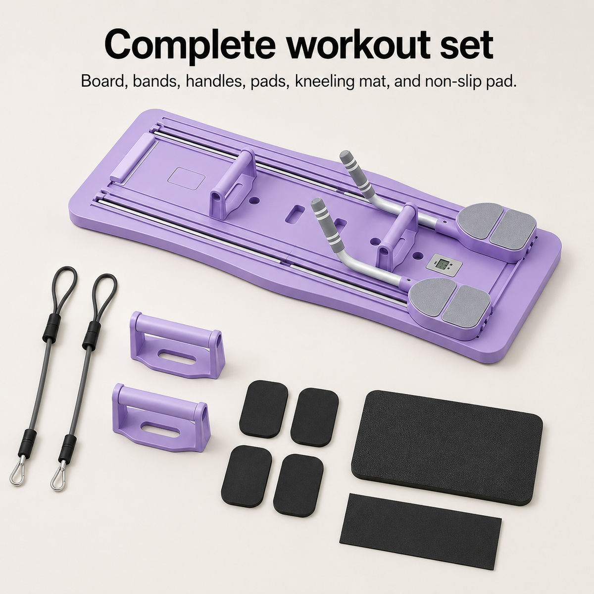 Foldable Ab Workout Board with Auto-Rebound Sliding Tracks, Resistance Bands, Push-Up Handles & Digital Timer