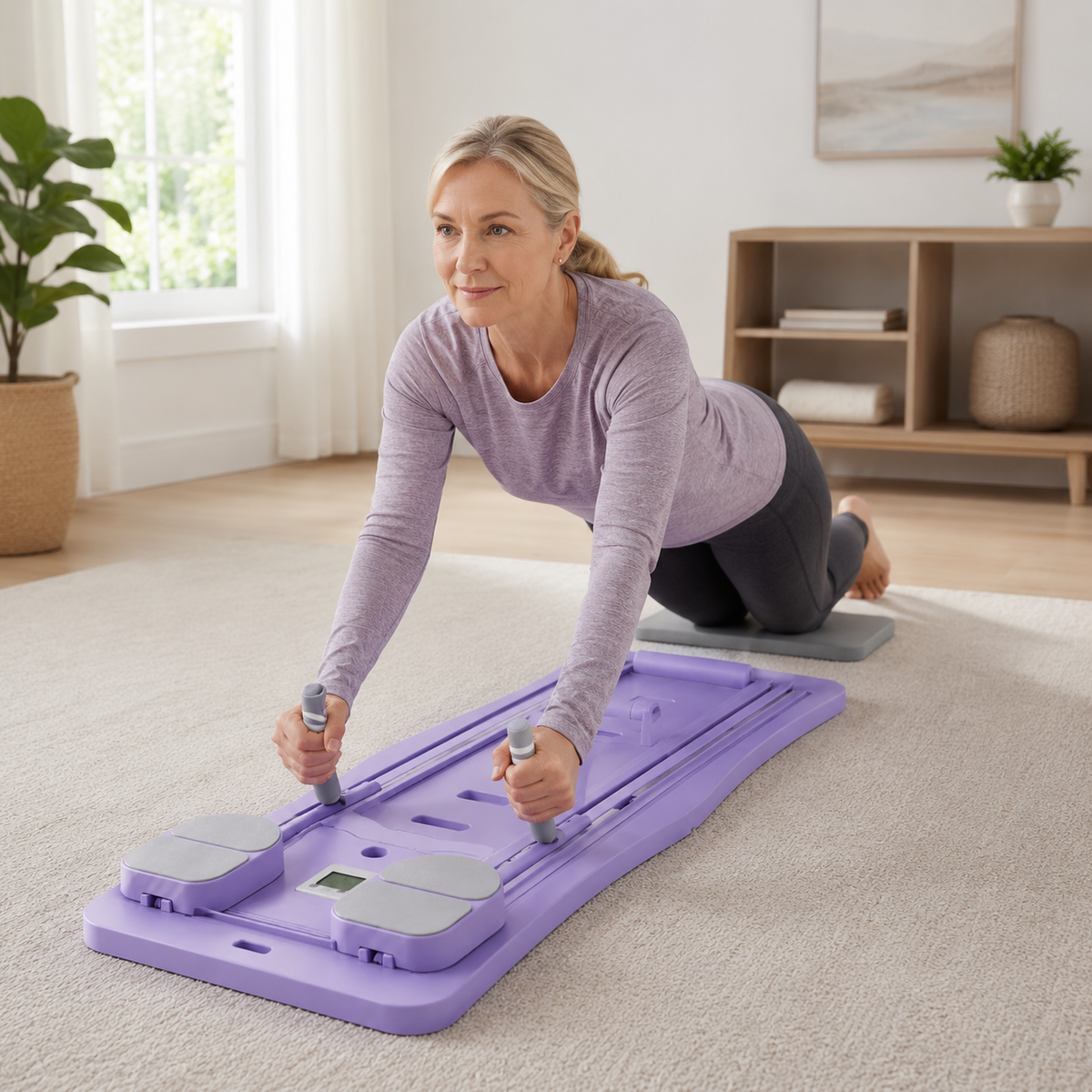 Foldable Ab Workout Board with Auto-Rebound Sliding Tracks, Resistance Bands, Push-Up Handles & Digital Timer
