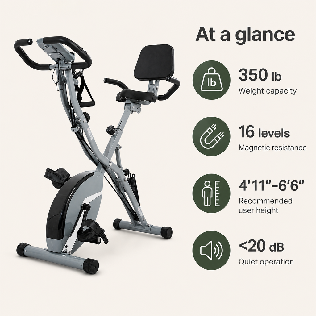 Foldable Exercise Bike with Backrest, 16-Level Magnetic Resistance, Bluetooth Apps, 5-in-1 Training & 350 lb Capacity
