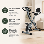 Foldable Exercise Bike with Backrest, 16-Level Magnetic Resistance, Bluetooth Apps, 5-in-1 Training & 350 lb Capacity