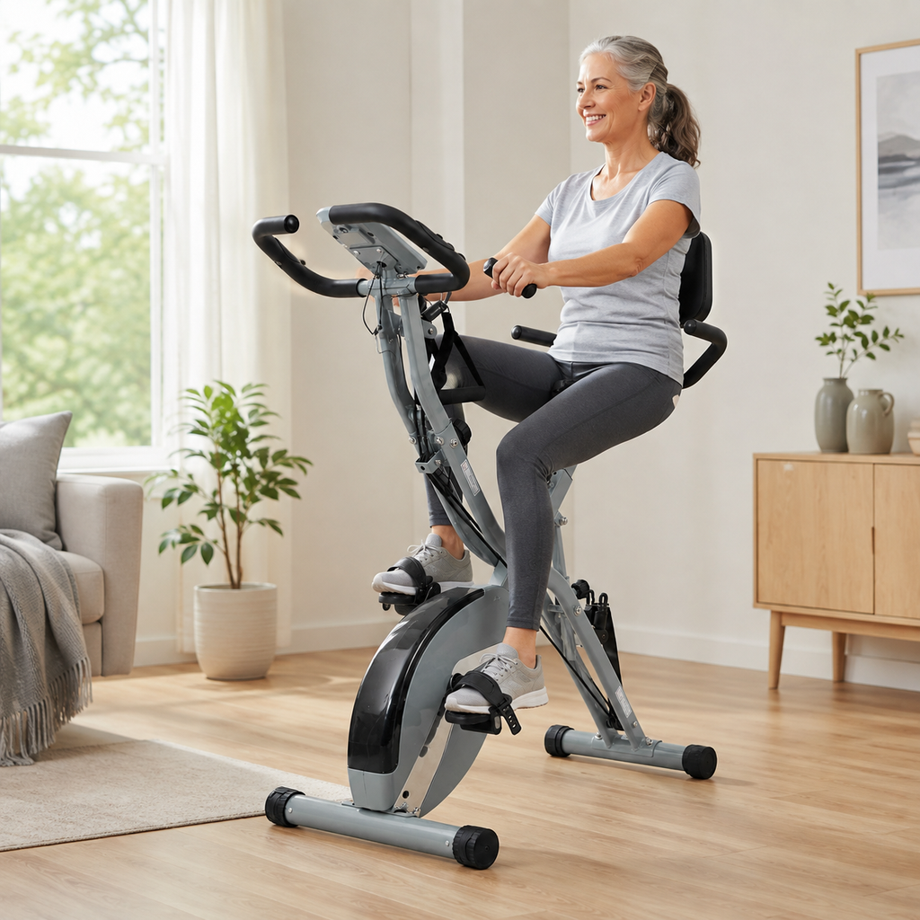 Foldable Exercise Bike with Backrest, 16-Level Magnetic Resistance, Bluetooth Apps, 5-in-1 Training & 350 lb Capacity
