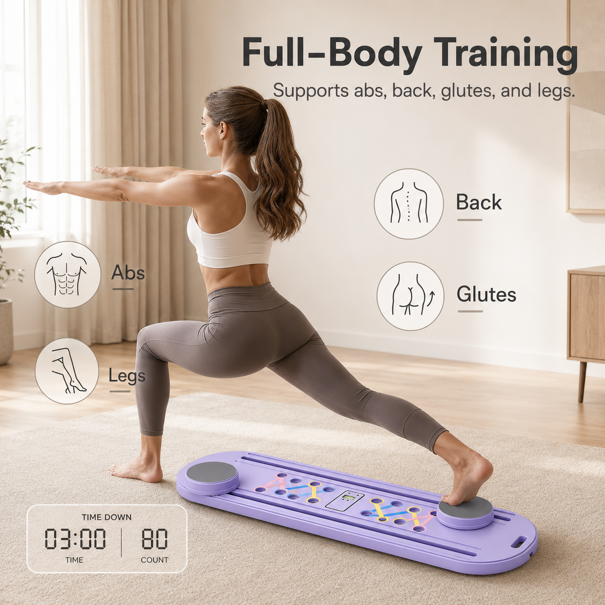 Foldable Pilates Board 15-in-1 Workout System with Resistance Bands, Push-Up Handles & Built-In Timer