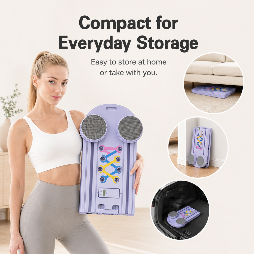 Foldable Pilates Board 15-in-1 Workout System with Resistance Bands, Push-Up Handles & Built-In Timer