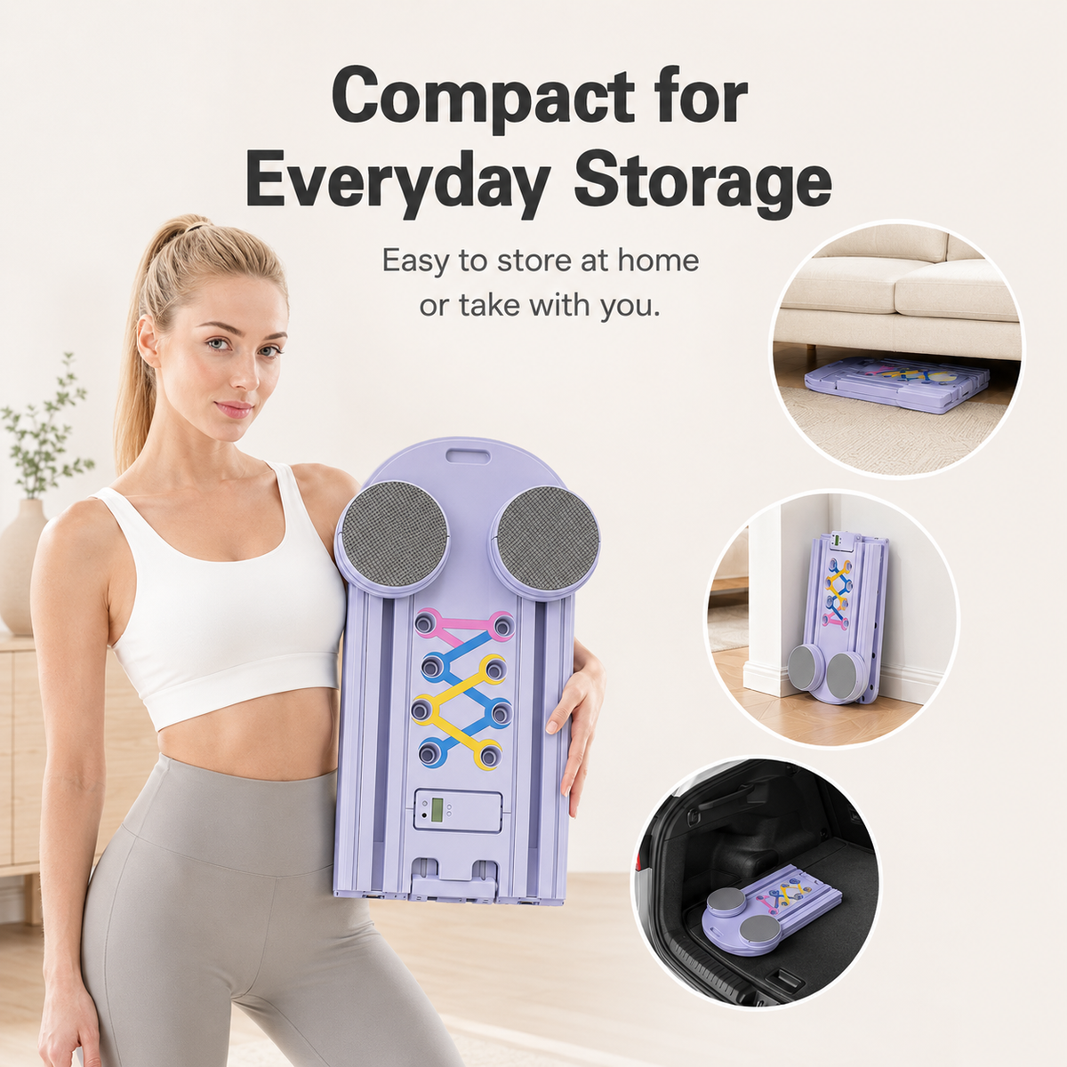 Foldable Pilates Board 15-in-1 Workout System with Resistance Bands, Push-Up Handles & Built-In Timer