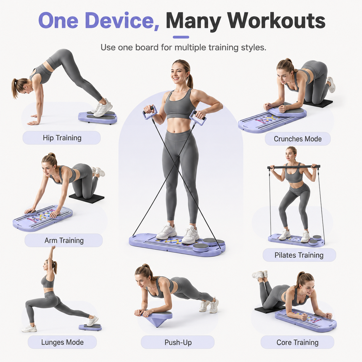Foldable Pilates Board 15-in-1 Workout System with Resistance Bands, Push-Up Handles & Built-In Timer