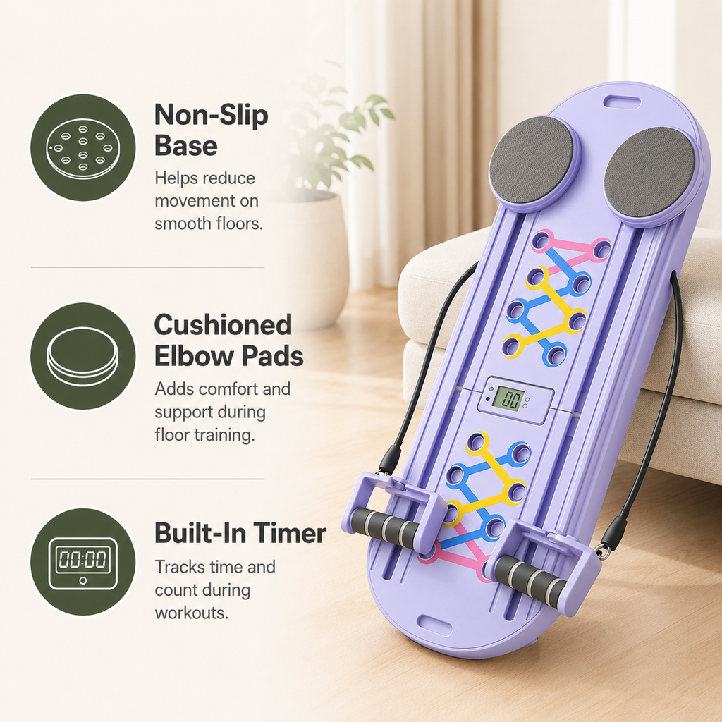 Foldable Pilates Board 15-in-1 Workout System with Resistance Bands, Push-Up Handles & Built-In Timer