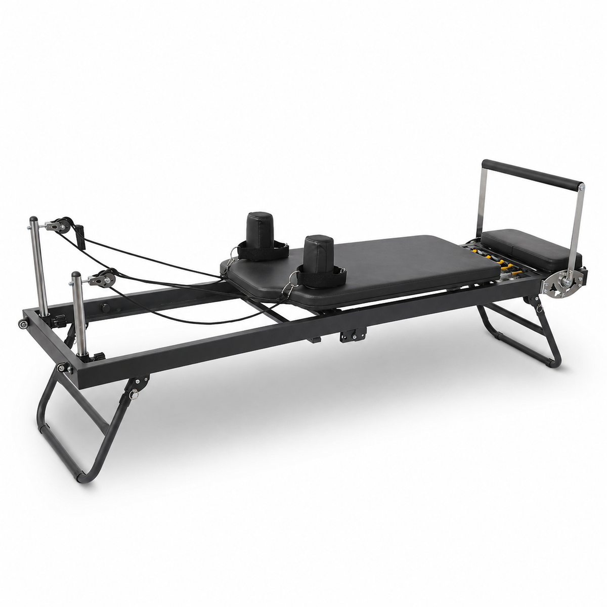 Foldable Pilates Reformer Machine with 5-Spring Resistance, Pulley Straps & Adjustable Foot Bar for Home Workouts