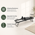 Foldable Pilates Reformer Machine with 5-Spring Resistance, Pulley Straps & Adjustable Foot Bar for Home Workouts
