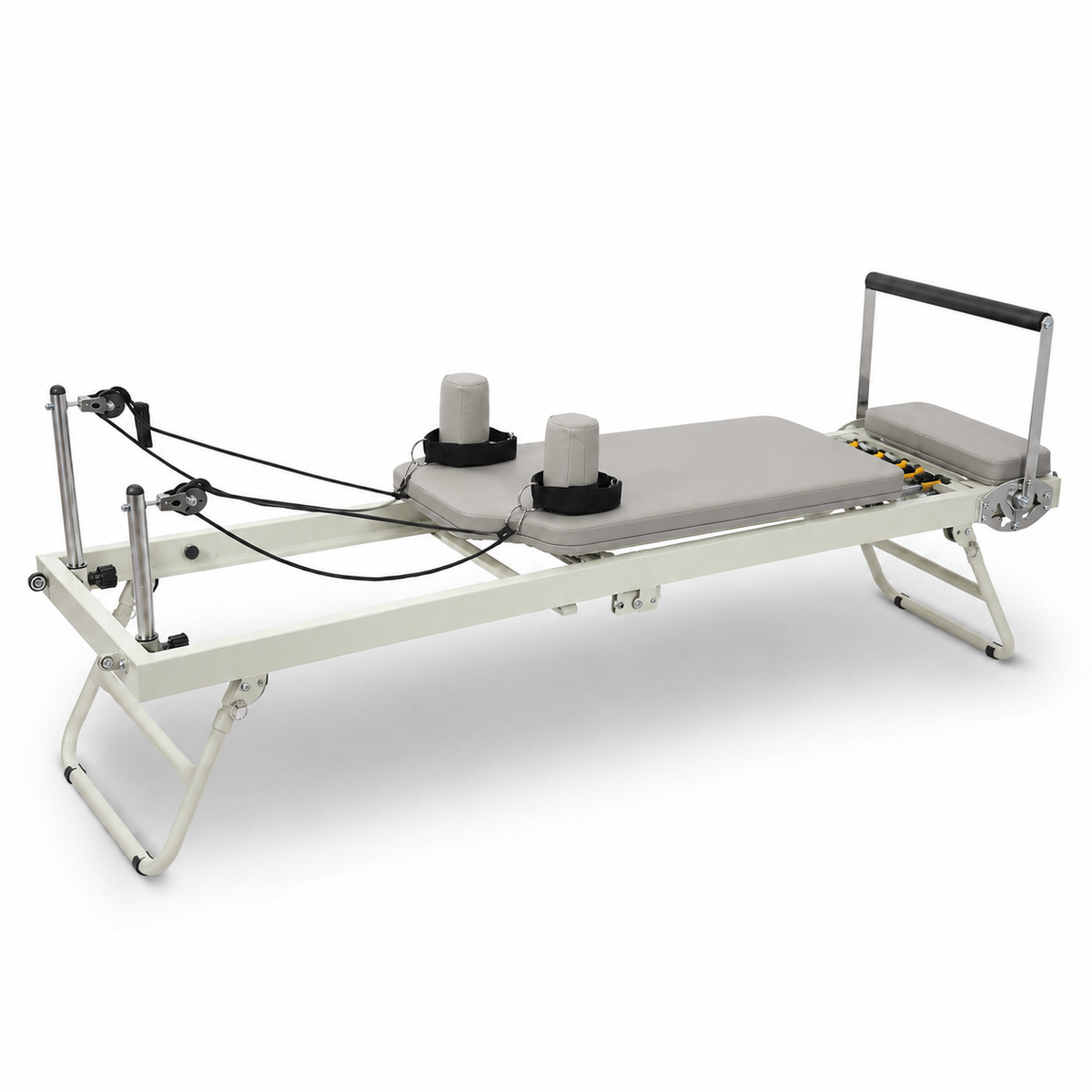 Foldable Pilates Reformer Machine with 5-Spring Resistance, Pulley Straps & Adjustable Foot Bar for Home Workouts