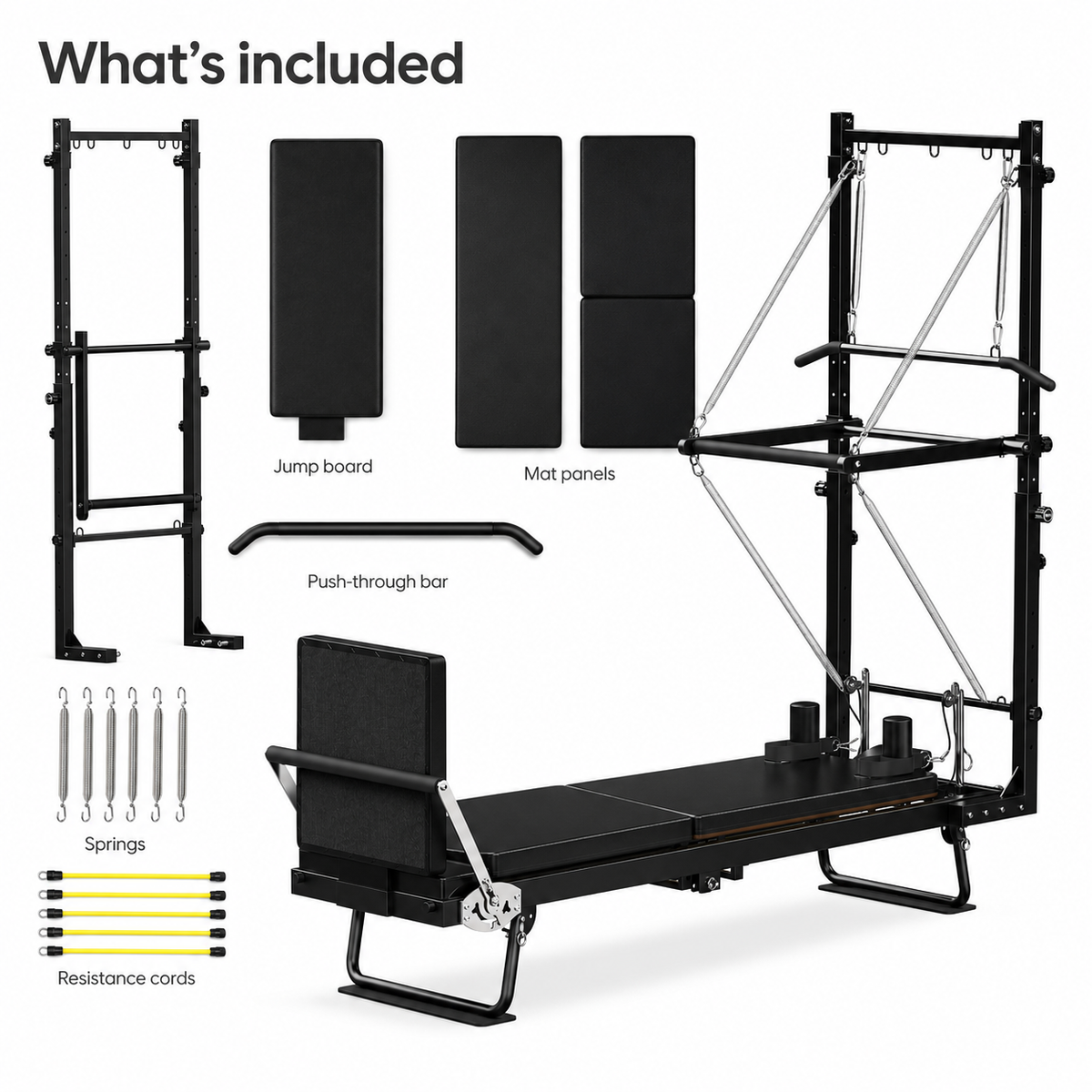 Foldable Pilates Reformer with Tower, 93-Inch Frame, Jump Board & Mat, 500 lb Capacity for Home Studio