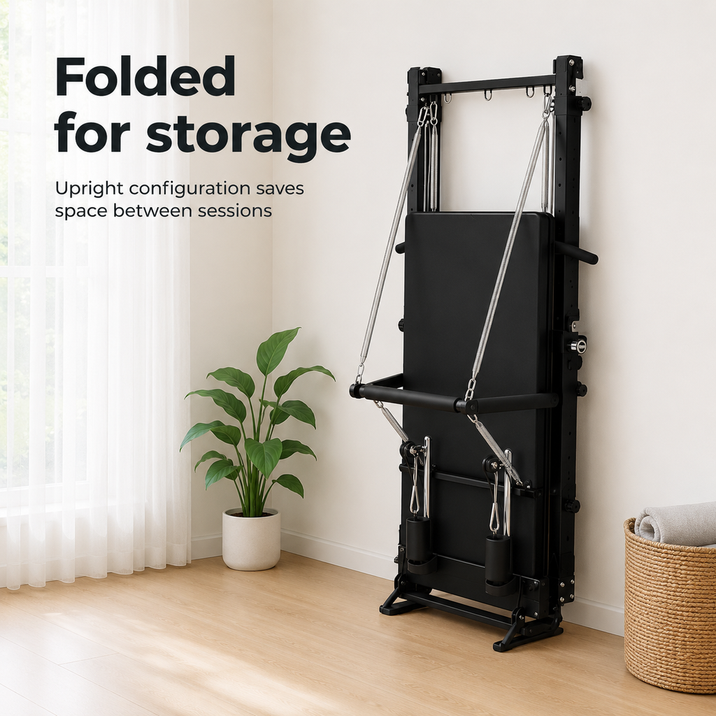 Foldable Pilates Reformer with Tower, 93-Inch Frame, Jump Board & Mat, 500 lb Capacity for Home Studio