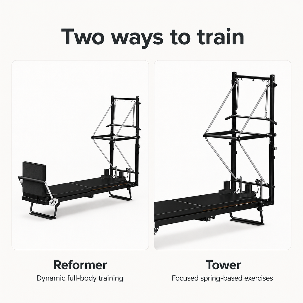 Foldable Pilates Reformer with Tower, 93-Inch Frame, Jump Board & Mat, 500 lb Capacity for Home Studio
