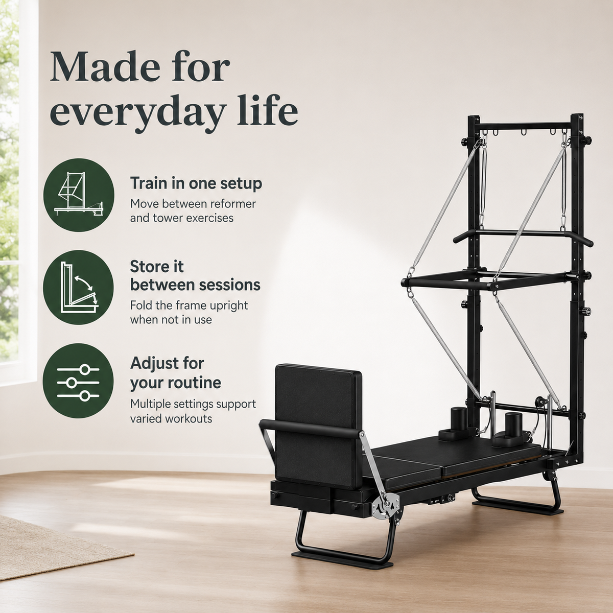 Foldable Pilates Reformer with Tower, 93-Inch Frame, Jump Board & Mat, 500 lb Capacity for Home Studio