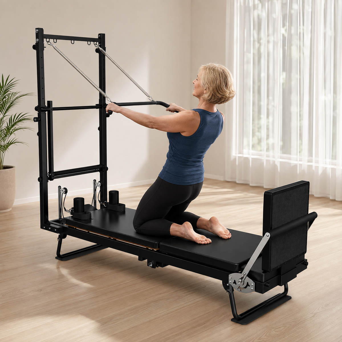 Foldable Pilates Reformer with Tower, 93-Inch Frame, Jump Board & Mat, 500 lb Capacity for Home Studio