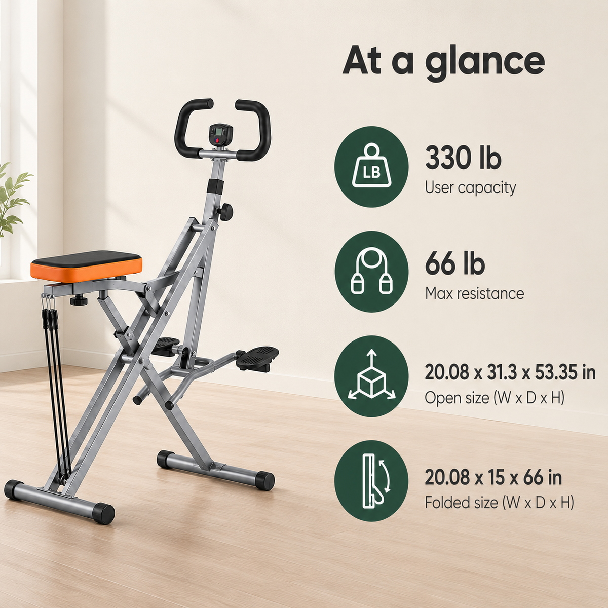 Foldable Squat Machine for Home Gym with Adjustable Resistance, Digital Monitor and 330 lb Weight Capacity