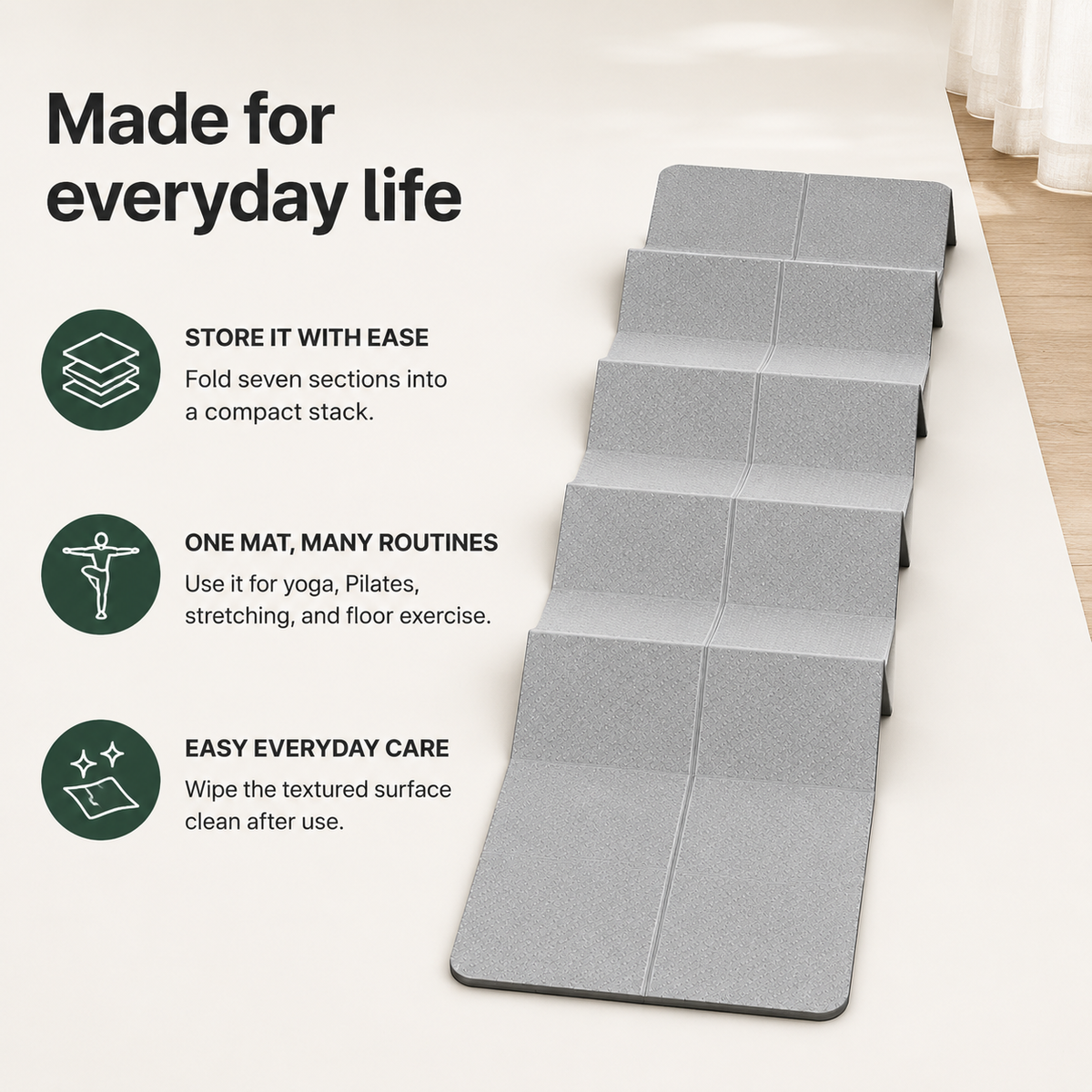 Foldable TPE Yoga Mat with Non-Slip Surface, 72 x 24 in Exercise Mat for Yoga and Pilates