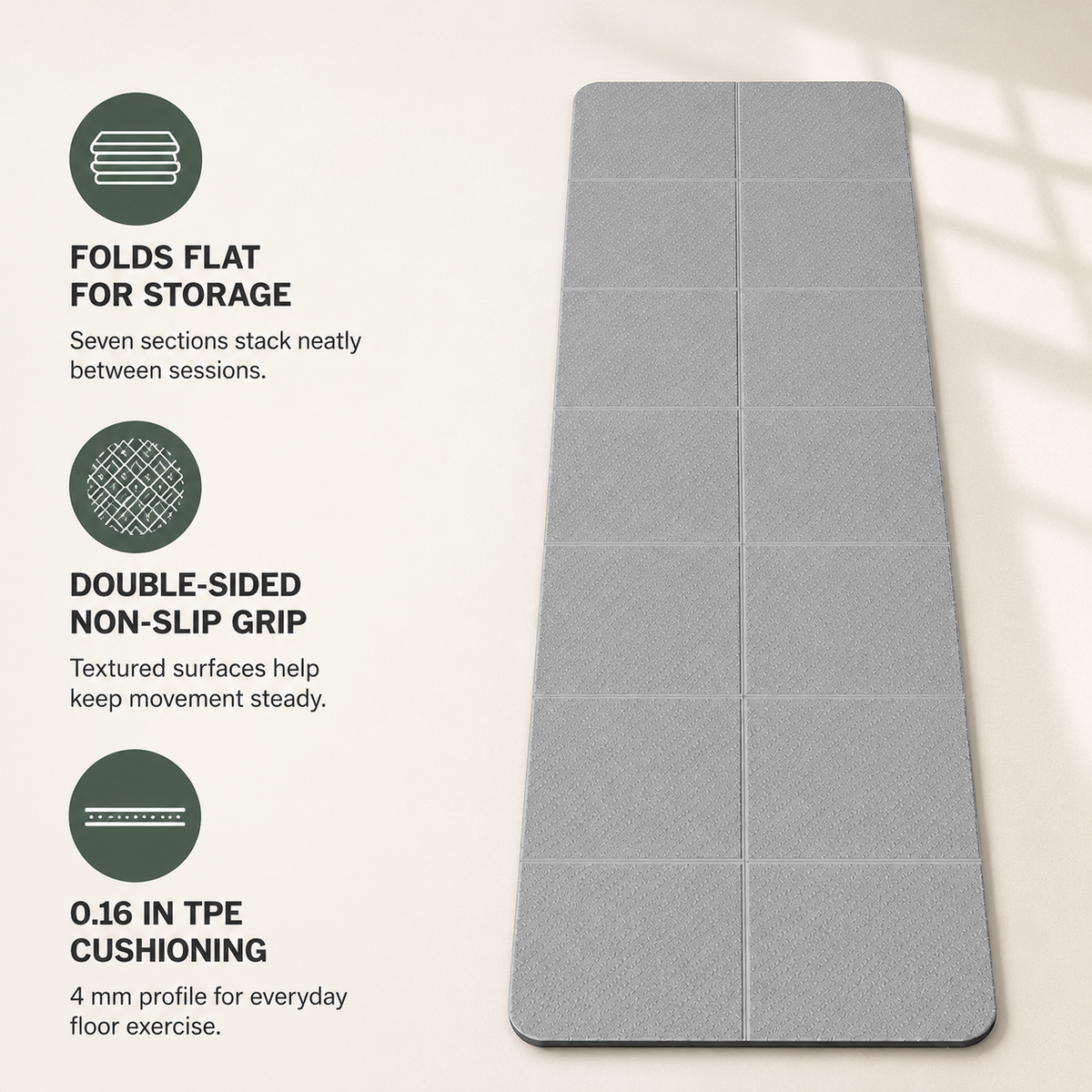 Foldable TPE Yoga Mat with Non-Slip Surface, 72 x 24 in Exercise Mat for Yoga and Pilates