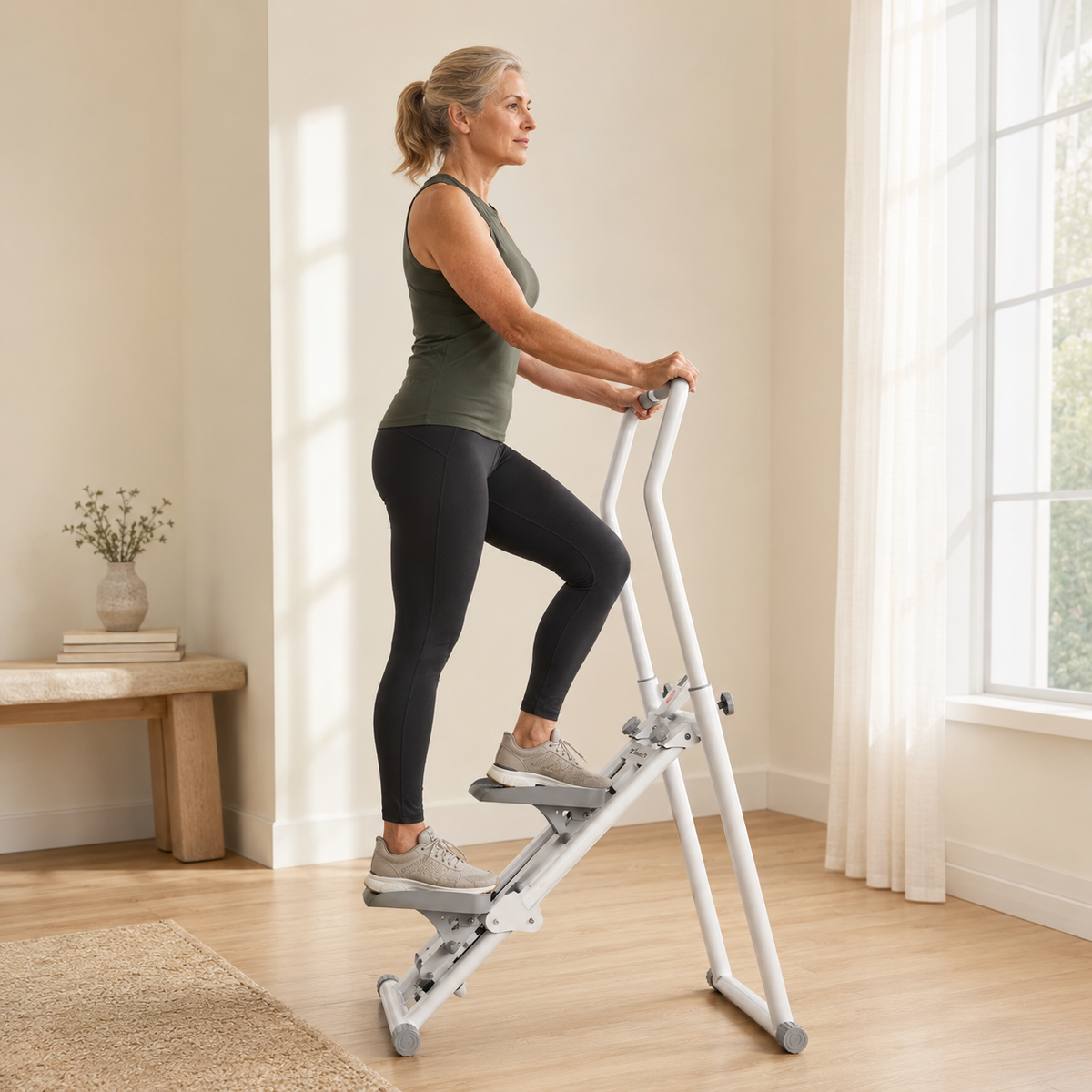 Foldable Vertical Stair Stepper with 9 Resistance Levels, Adjustable Handrails, LCD Monitor and 330 lb Capacity