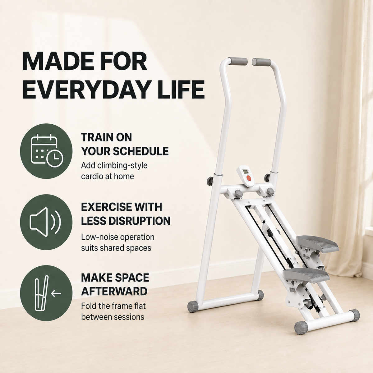 Foldable Vertical Stair Stepper with 9 Resistance Levels, Adjustable Handrails, LCD Monitor and 330 lb Capacity