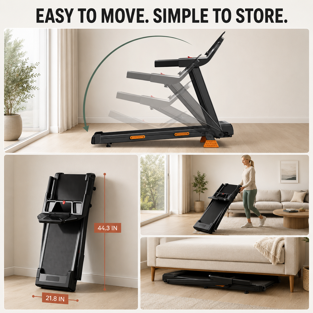Folding Treadmill with 15% Incline, 3.0 HP Brushless Motor, 7.5 MPH Speed and LED Display