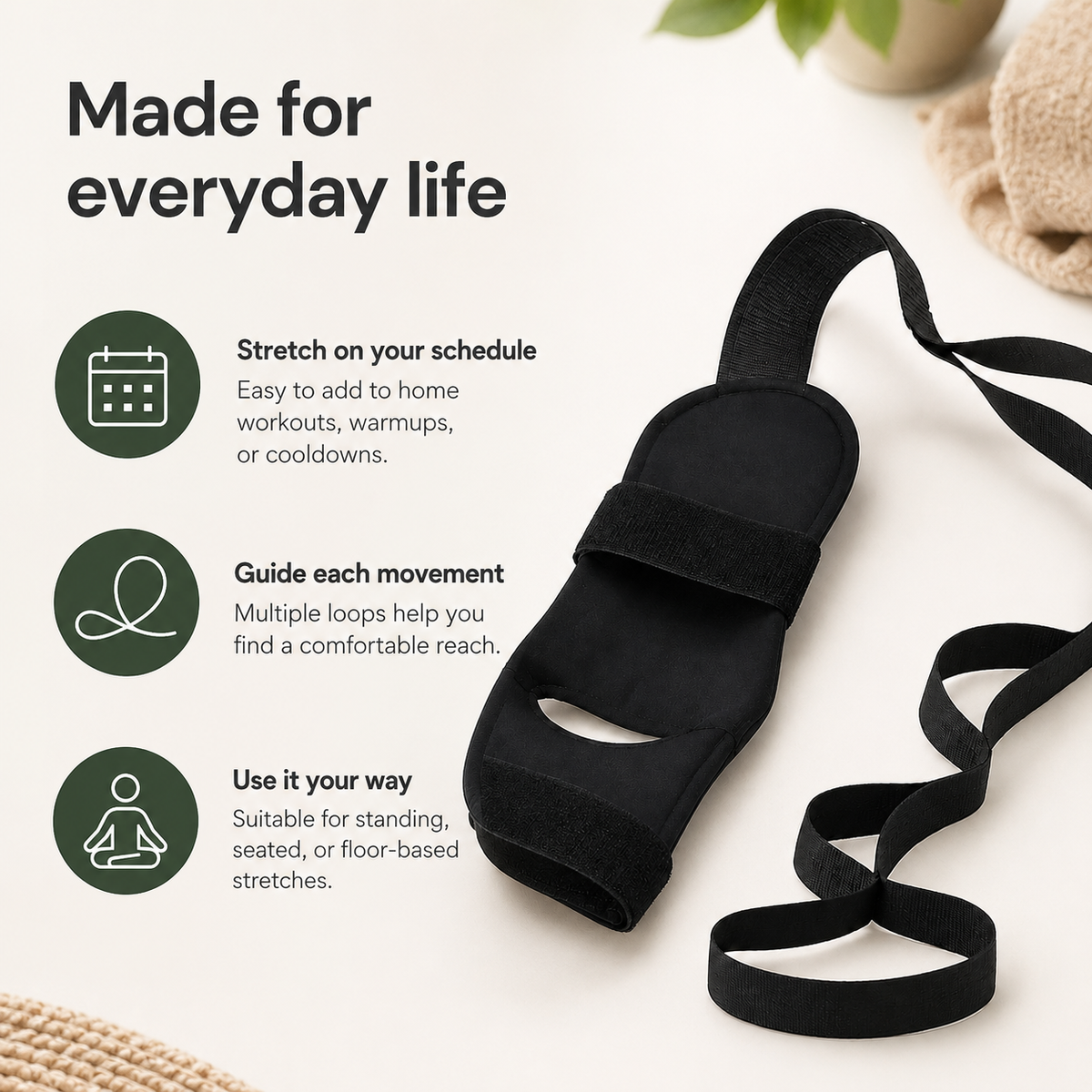 Foot & Leg Stretching Strap with Adjustable Foot Cradle and Multi-Loop Handles for Yoga, Pilates & Flexibility Training