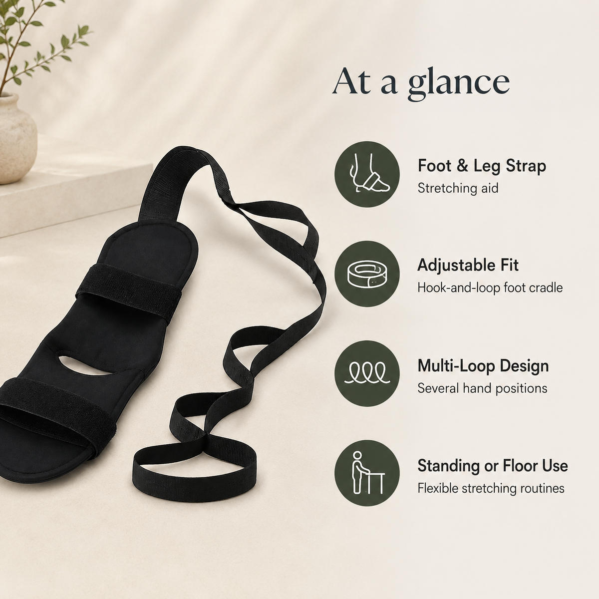 Foot & Leg Stretching Strap with Adjustable Foot Cradle and Multi-Loop Handles for Yoga, Pilates & Flexibility Training