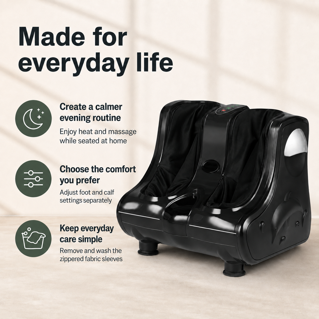 Foot and Calf Massager with Heat, Shiatsu Kneading, Vibration, 3 Intensity Levels and Adjustable Angle
