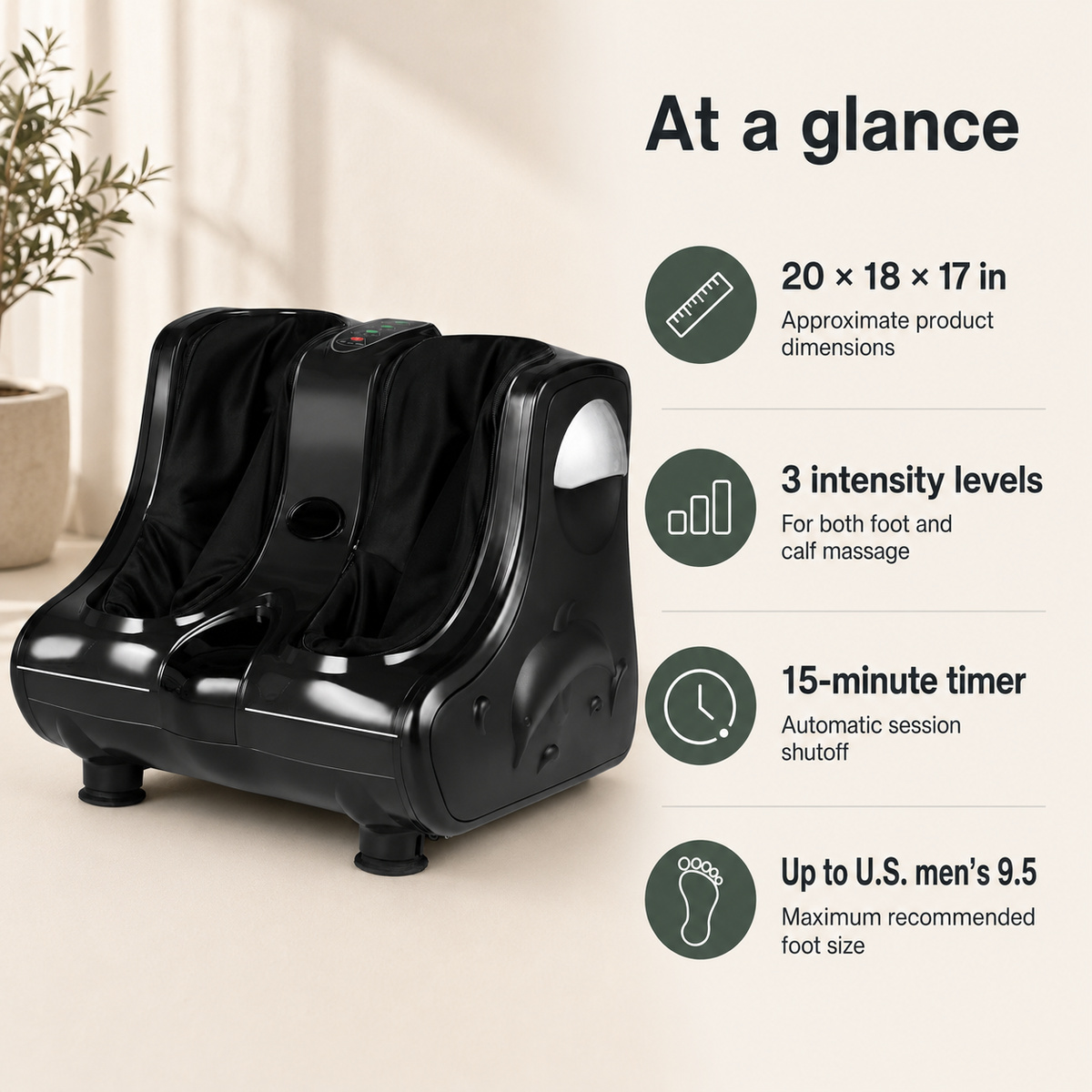 Foot and Calf Massager with Heat, Shiatsu Kneading, Vibration, 3 Intensity Levels and Adjustable Angle