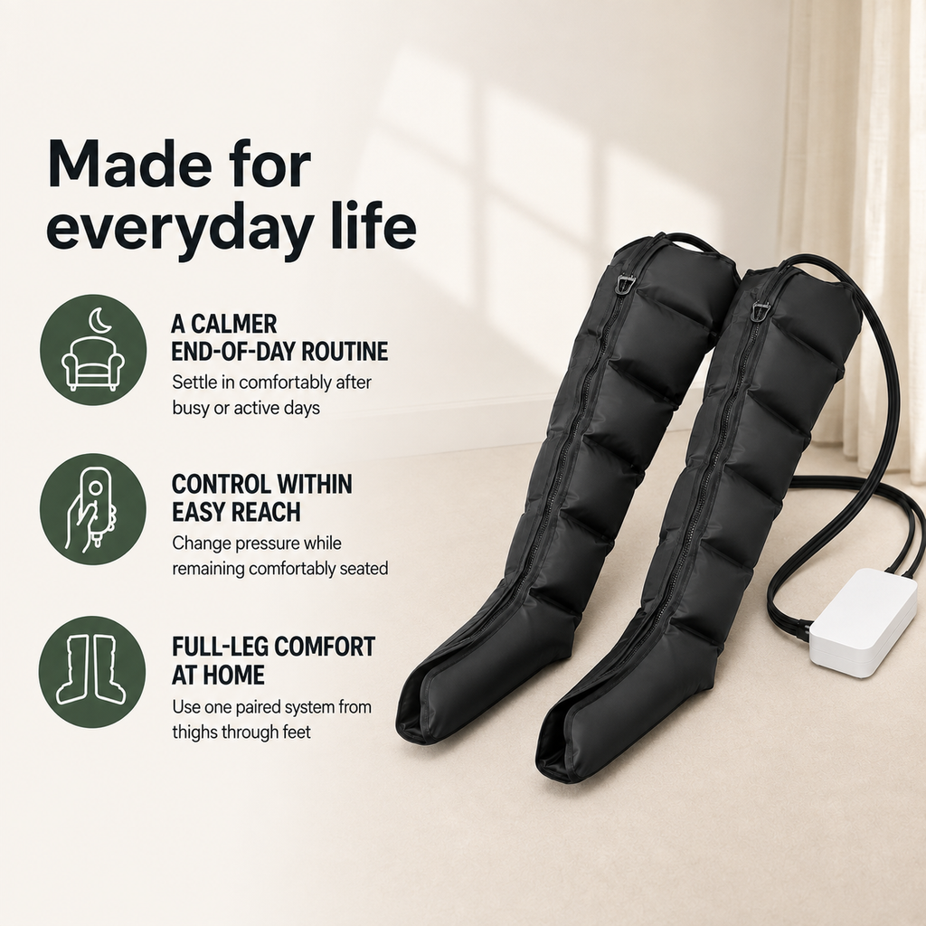 Full-Leg Air Compression Massager for Thighs, Calves and Feet with 3 Pressure Levels and Wired Controller