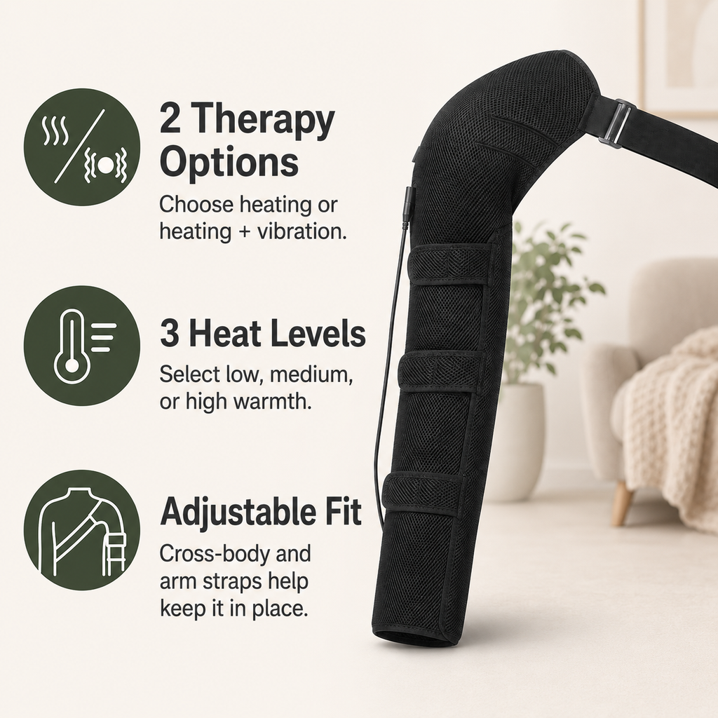 Full-Length Heated Shoulder & Arm Wrap with Vibration Massage, 3 Heat Levels, 3 Vibration Modes and Timer