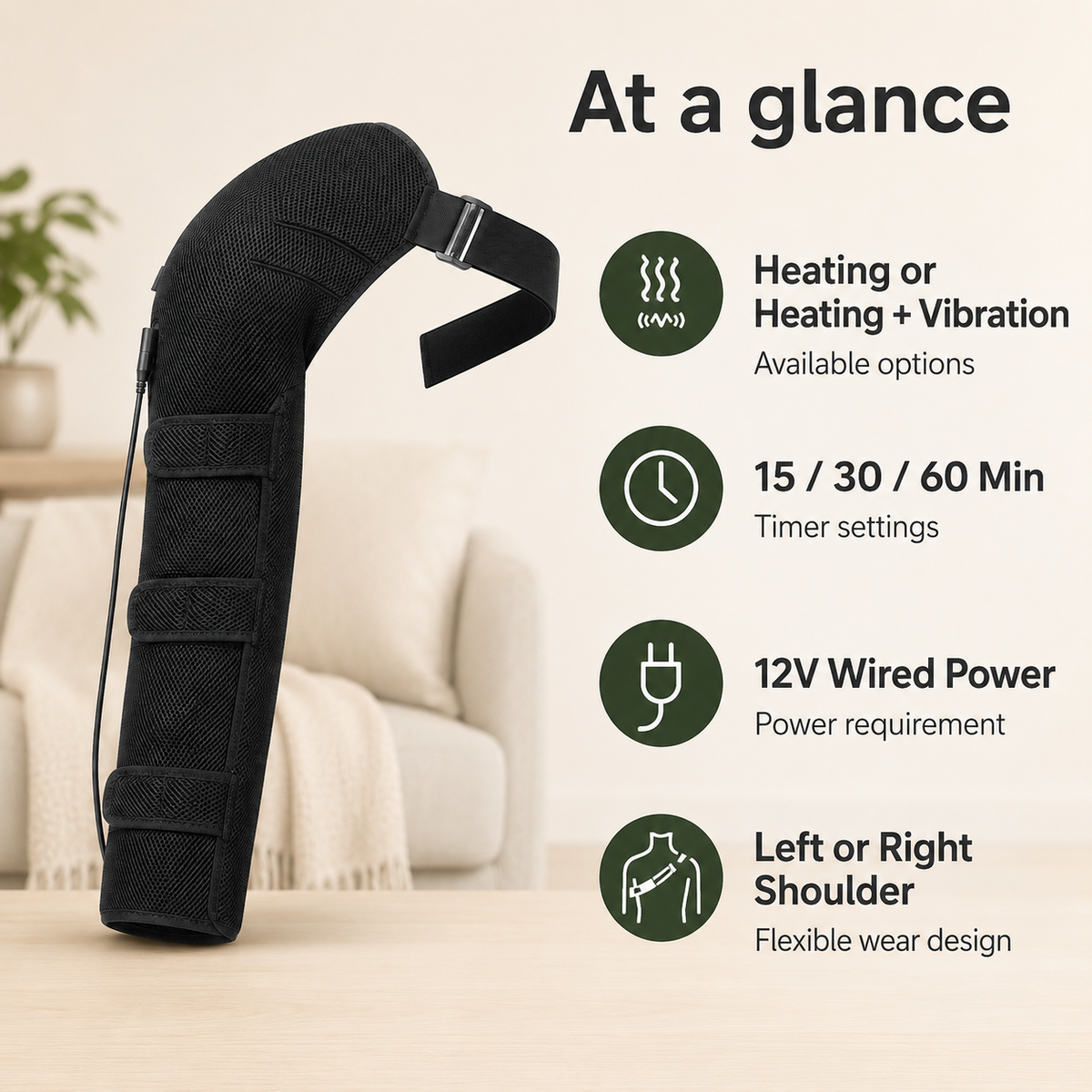Full-Length Heated Shoulder & Arm Wrap with Vibration Massage, 3 Heat Levels, 3 Vibration Modes and Timer